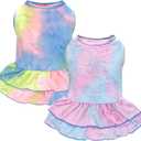 cyeollo 2 Pack Dog Dresses Spring Summer Dog Clothes for Small Medium Dogs Girl Tie Dye Dress Breathable Pet Doggie Apparel, XX-Large