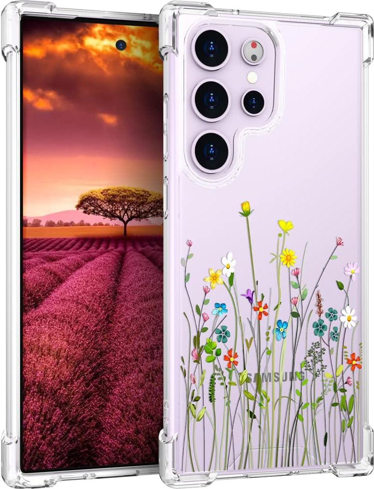 Compatible with Samsung Galaxy S23 Ultra Case Cute Clear for Women Girls, Designer Transparent Phone Cover Design (Flower Bouquet Wild)