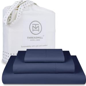 Threadmill Twin Sheet Set |656 Thread Count 100% Supima Cotton Sheets for Twin Mattress |Solid Sateen Twin Bed Sheets Set | 16 Deep Pocket | Soft Breathable 3-Piece Cooling Sheet Set | Folkstone Blue