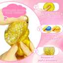 Glitter Dumpling Squishy Toy, Slow Rising Soft TPR Stress Relief Squishy for Adults & Kids , Cute Bao Bun Desk Decoration, Anxiety Relief Fidget, Party Holiday Birthday Gift (Golden/Blue)