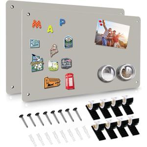 2Pack Magnetic Board,17.5" x 11.4" Magnet Bulletin Board to Display Magnetic Notes, Poetry, Photos, Suitable for Wall, Refrigerator, Cabinet etc, Come with 8 Pcs Dual Lock Tape and Screws (Gray)