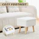 Wimarsbon Storage Ottoman,Soft Faux Fur Footstool with Padded Seat, Small Reading Vanity Chair, Footrest with Wood Tray for Couch, Mini Coffee Table or Display Stand (Cream), 13"D x 13"W x 11.8"H