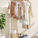 Clothes Rack - Clothing Rack with Storage Mesh Shelf & Casters, Heavy-Duty Metal Clothing Rack for Hanging Clothes, Dresses, Coats, Large Load Capacity, Easy Assembly, White, 28.0"x14.0"x59.0"