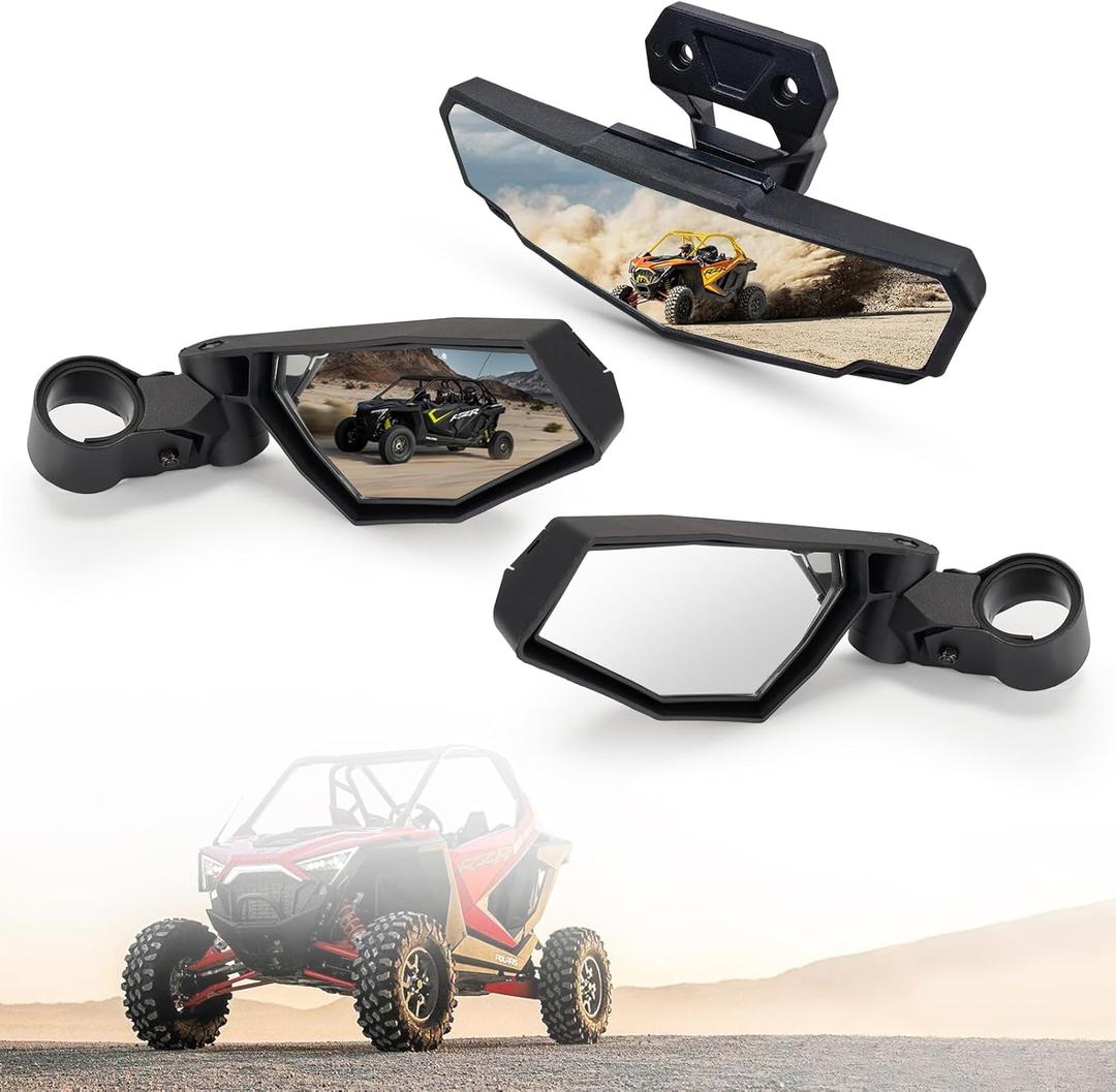 KIWI MASTER Rear View Center & Side Mirrors for 2020-2026 Polaris RZR Pro XP, Pro S, Pro R, Turbo R/ 4 Accessories Adjustable Folding Rear View Racing Mirror 2883762 2883763