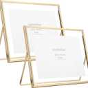Gold 10x8" Floating Frame(Horizntal),2pack for Picture(7x5'',8x6'',9x7''),Rounded Edge Metal Frames Adjustable Tabletop/Shelf Photo Frame,for Wedding,Christmas,Birthady,Home or Office Decor.