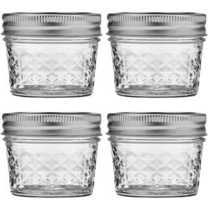 Ball Wide Mouth Quilted Crystal Jelly Jars with Lids and Bands, Used for Canning, Pickling, Juice, Jam, Jelly, Quarter Pint Size (4 Ounce (Pack of 4))