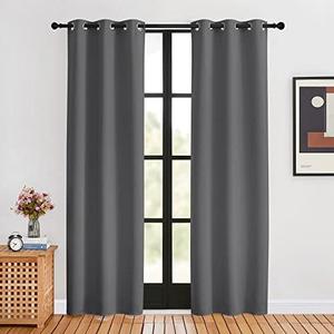 NICETOWN Blackout Window Curtains 80 inch Long, 2 Panels, 34 inch, Grey, Grommet Top Room Darkening Thermal Insulated Solid Vertical Drapes for Bedroom/Kid Room