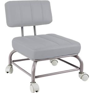 Low Rolling Stool Roller Seat with Universal Swivel Caster Wheels for Home Office Stool Garage Shop Stools PU Leather High Density Cushion and Steel Grey