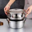 Slowtee 3 in 1 Stainless Steel Grater Shredder Slicer with Colander Drain Basin Bowl for Vegetables Fruits Salad as Washing Basket in Kitchen