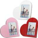 Sintuff 3 Pcs Heart Picture Frame 4 x 6 Inch with Natural Raffia Sweet Red Pink Wooden Photo Decorative Postcard Frame for Valentines Day Home Table Tabletop