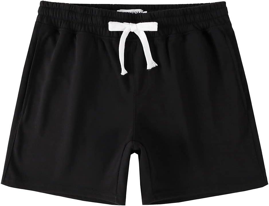 NIMENJOJA Mens 5.5" Athletic Gym Shorts Cotton Jogger Workout Lounge Jersey Zipper Pocket Sweat Shorts (Small, Black)