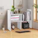 White Desk Organizer Shelf Wooden Desktop Bookshelf Adjustable Desktop Organizer Shelves Small Book Shelf for Office Desk Supplies Home Storage Natural Stand Decor (12*)