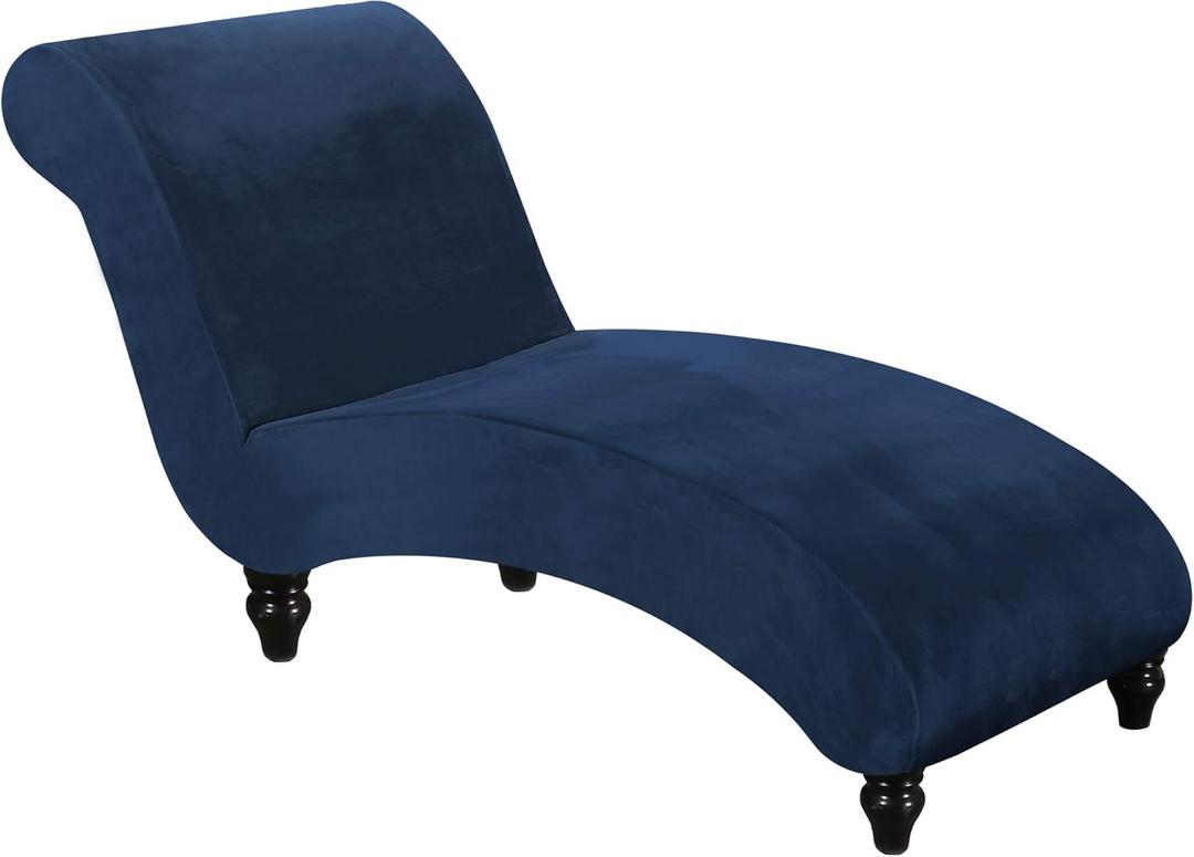 FantasDecor Chaise Lounge Slipcover Velvet Cover Luxury for Living Room Indoor Stretch Ultra Soft Machine Washable, Navy (No Armrests)