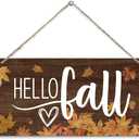 Fall Wall Decor Hanging Autumn Leaves Sign Hello Fall Wood Wall Decoration Suitable for Farm Office Bedroom Living Room Home Autumn Decoration for Party New Home Gifts