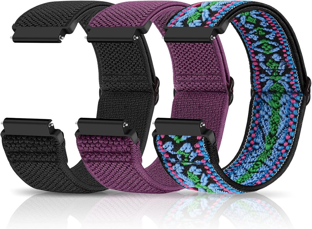 3 x Compatible with 16mm 18mm 19mm 20mm 22mm 24mm Watch Bands Quick Release Replacement Wristband,Adjustable Stretchy Nylon Solo Loop Straps Fabric Braided Sport Elastic Bands for Men Women