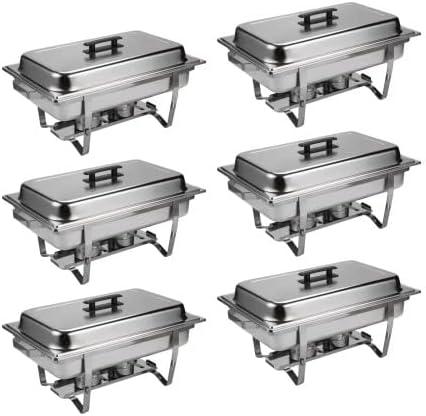 Home and Outdoor Buffet Tray 6-Piece/Set, Stainless Steel Buffet Server and Warmer with Foldable Frame, Food Plate, Fuel Rack and Lid, Suitable for Party Banquet Wedding 6-Piece Hot Pot Buffet Set