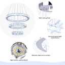 Modern Crystal Chandeliers LED Chandelier Fixtures 3 Rings Round DIY Pendant Lighting Stainless Steel Adjustable Chandelier Ceiling Light for Dining Room Bedroom Living Room (3 Colors)