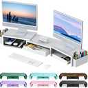 gianotter Dual Monitor Stand Riser, Desk Organizer With Drawer and 2 Pen Holders, Monitor Stand for Desk, Office Decor Essentials (White)