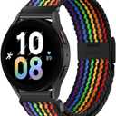 20mm Sport Loop Band Compatible With Samsung Galaxy Watch 7 6 5 4 40mm 44mm/Watch 5 Pro 45mm/Galaxy Watch 4 6 Classic 42mm 46mm 43mm 47mm/Watch 3 41mm/Active 2 Nylon Braided Strap for Women Men (Rainbow-Black)