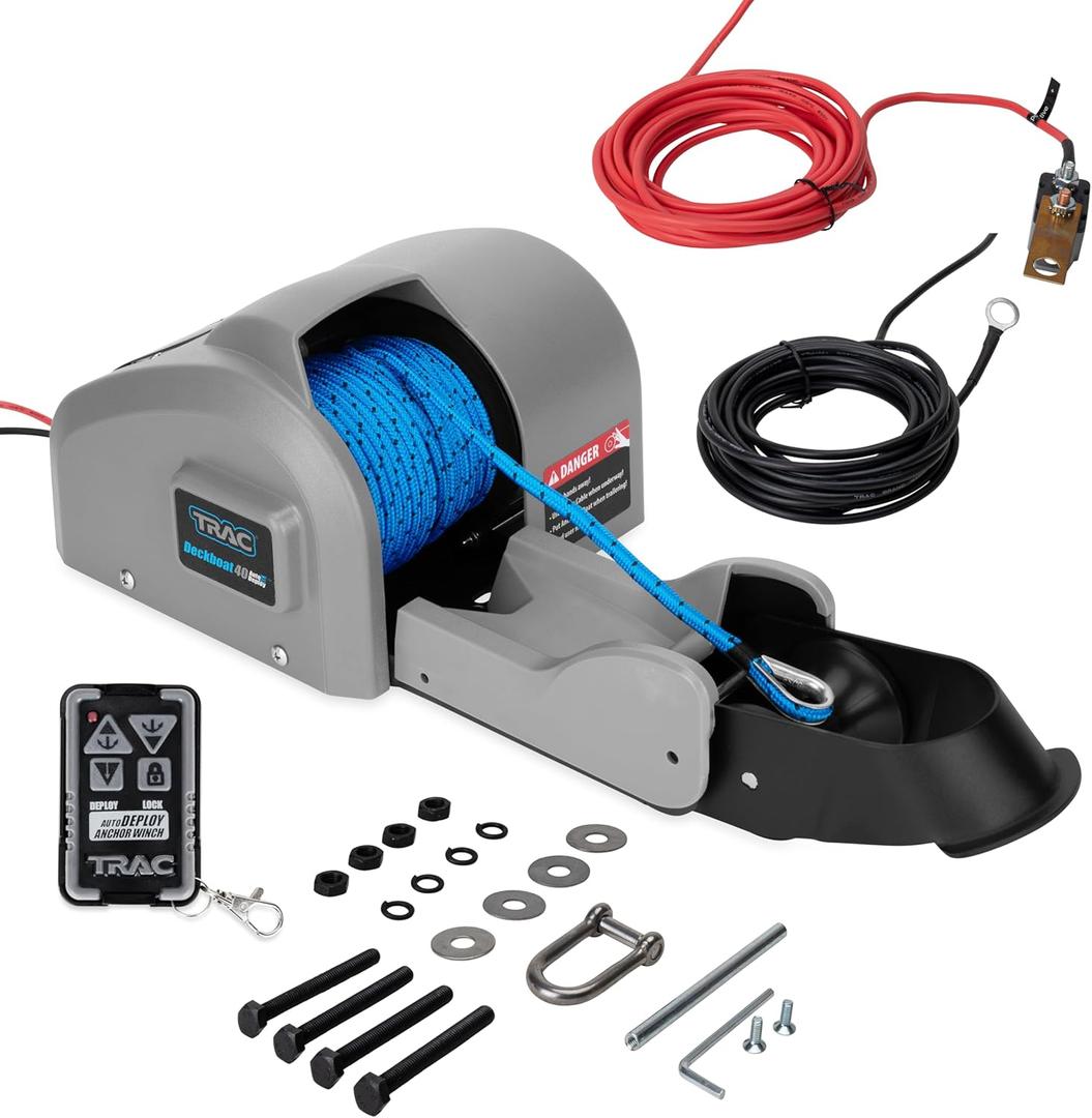 Trac Outdoors Deckboat 40 AutoDeploy-G3 Electric Anchor Winch - Anchors Up to 40 lb. - Includes 100-feet of Pre-Wound Anchor Rope with Use (69005), Gray Trac Outdoors Deckboat 40 AutoDeploy-G3 Electric Anchor Winch - Anchors Up to 40 lb. - Includes 100-feet of Pre-Wound Anchor Rope with Use (69005), Gray