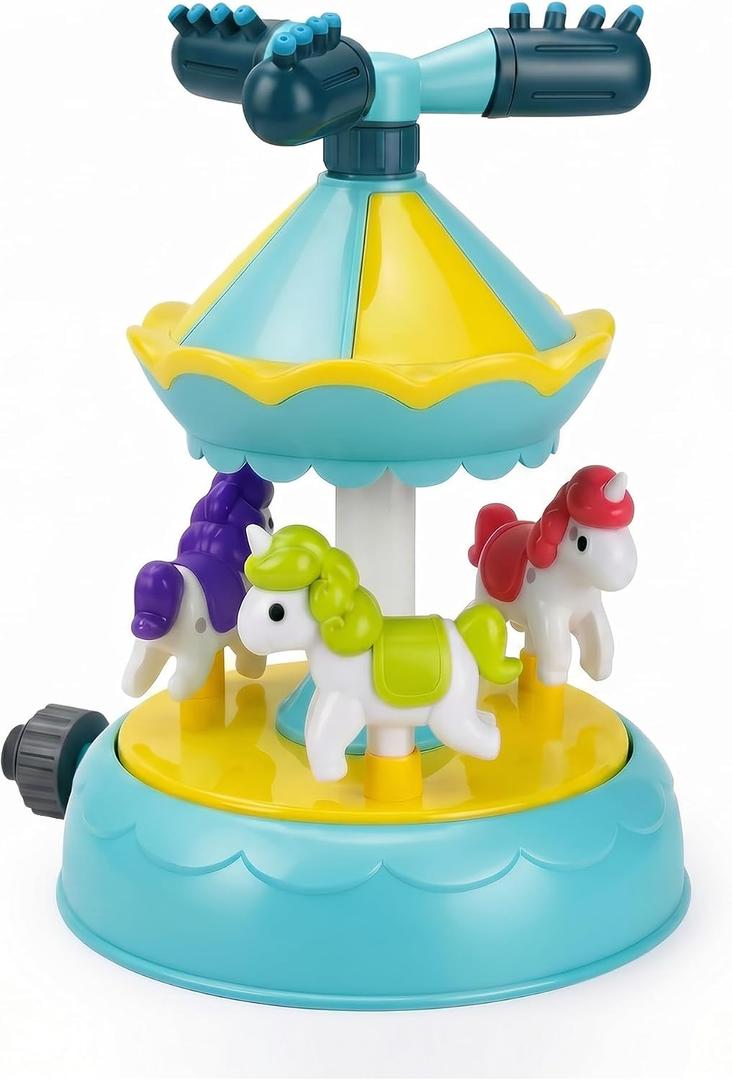 Rotating Carousel Water Sprinkler Toy, Outdoor Yard Splash Spray Toy, Summer Swimming Pool Water Play Toy for Toddler Kids