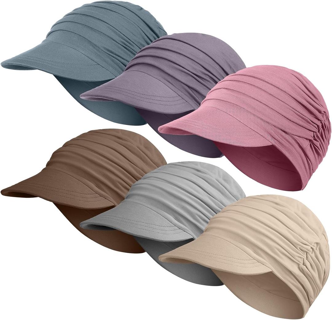 6 Pcs Chemo Cancer Hat for Women Breathable Bamboo Newsboy Baseball Cap Soft Headwear for Cancer Patient Hair Loss (Pink, Purple, Blue, Gray, Beige, Khaki)