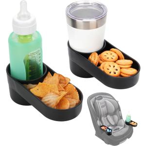 2PCS Child Car Seat Snack Tray with Cup Holder for Safety 1st EverFit & Grow and Go All-in-One Slim Convertible Car Seat, Car Seat Cup Holder Replacement, Dishwasher Safe, Black