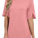 2 x JomeDesign Round Neck Tops for Women Trendy Fashion 2026 Short Sleeve Tunic Shirts Coral  (Pink, S)