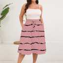 Xpenyo Womens Plus Size Midi Skirts Summer Elastic High Waisted Boho Casual Beach Flowy Swing Knee Length Skirts with Pockets (Pink, XXXL)