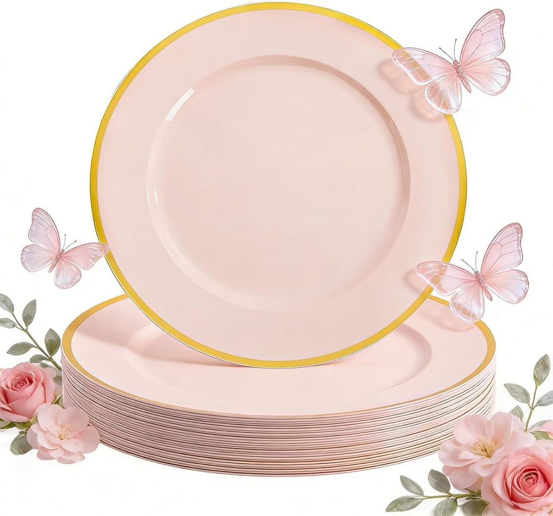 WDF 25Pack Pink Charger Plates - 12Inch Pink Chargers for Dinner Plates - Heavy Duty Plastic Chargers for Baby Shower/Bridal Shower/Wedding/Party/Tabletop Decor/Mother's Day