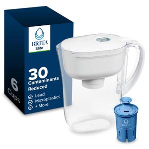 Brita Water Pitcher, Metro Elite Filter, Removes 99% of Lead, Includes 1 Filter, 6-Cup Capacity, White
