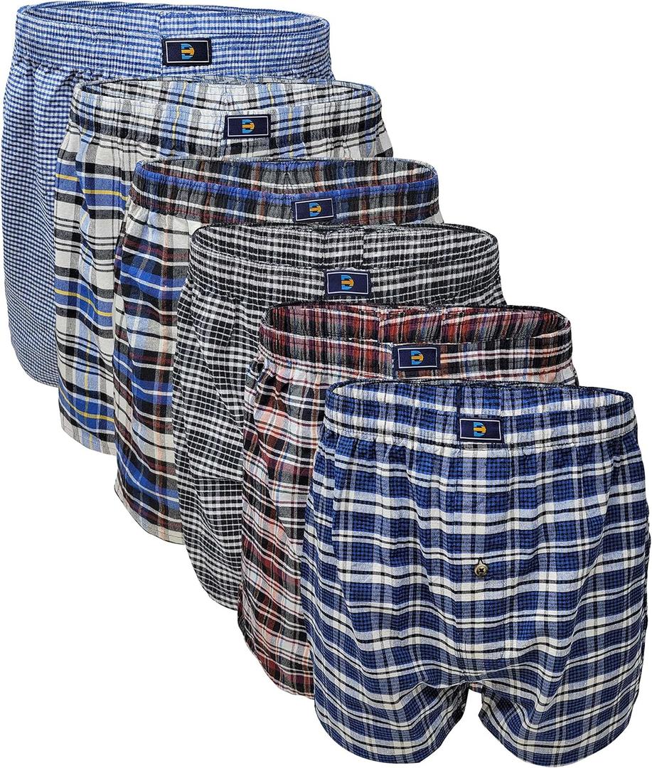 Different Touch Men's True Big and Tall USA Classic Design Plaid Woven Boxer Shorts Underwear (6 Pack) (XX-Large)