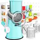 Cambom Rotary Cheese Grater Hand Crank Cheese Shredder for Fresh Cheese, Vegetable, Nuts,Non-slip Suction Base，Three Blades,Blue