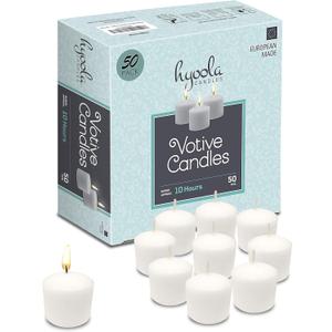 Hyoola Votive Candles - 10 Hour Burn Time - Unscented Candles Votives Bulk - Pack of 50 White Candles - European Made