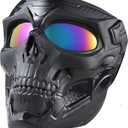 Skull Mask Full Face Tactical Masks for CS Survival Games Shooting Cosplay Movie Paintball Halloween Scary Masks (Black+Colourful-Lens)