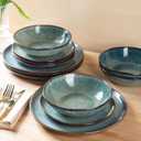 AmorArc Ceramic Dinnerware Sets,Handmade Reactive Glaze Plates and Bowls Sets,Highly Chip and Crack Resistant | Dishwasher & Microwave Safe Dishes Set,Service for 4 (12pc) (Service for 4, Vintage Blue)