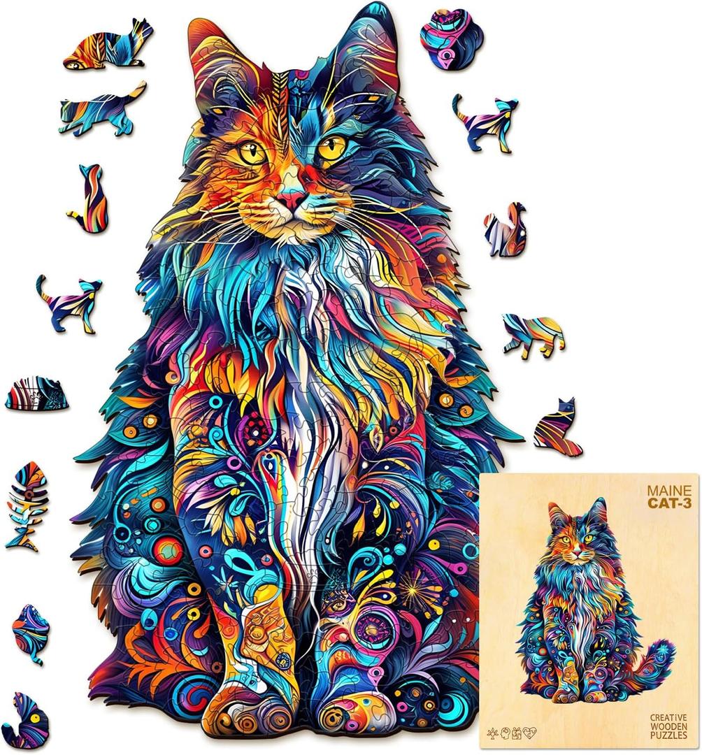 Wooden Puzzles for Adults, Cat Puzzles, Wooden Jigsaw Puzzles for Adults, 220 Pieces Wood Puzzles Adult, Unique Animal Shape Wood Puzzle, Creative Puzzle Gifts for Family Friend(13.3 * 10.4in)