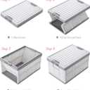 Collapsible Storage Bins with Lids 30L, Folding Plastic Stackable Utility Crates 2-Pack, Durable Containers for Home & Garage Organization - Oyster White