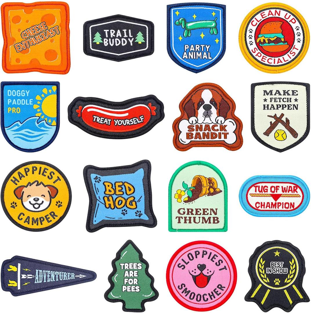 Lyrow 16 Pcs Funny Dog Harness Patches Dog Vest Patches 2.4 Inch Puppy Merit Badges for Removable Collar Hook Set in Service Training Security Tactical Novelty Accessories Gifts
