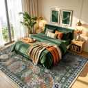 Washable Area Rugs - Perfect for Living Room, Bedroom, Kids Room, Nursery - Stain & Water Resistant Non-Slip, Pet & Child Friendly, Vintage Tribal Area Rugs (Green, 8' x 10')