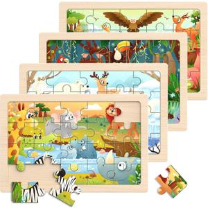 Zeoddler Wooden Puzzles for Toddlers, 4 Pack Animal Jigsaw Puzzles for Kids3-5, 20 Pieces Preschool Learning Activities, Learning & Educational Toys, Gift for Boys, Girls