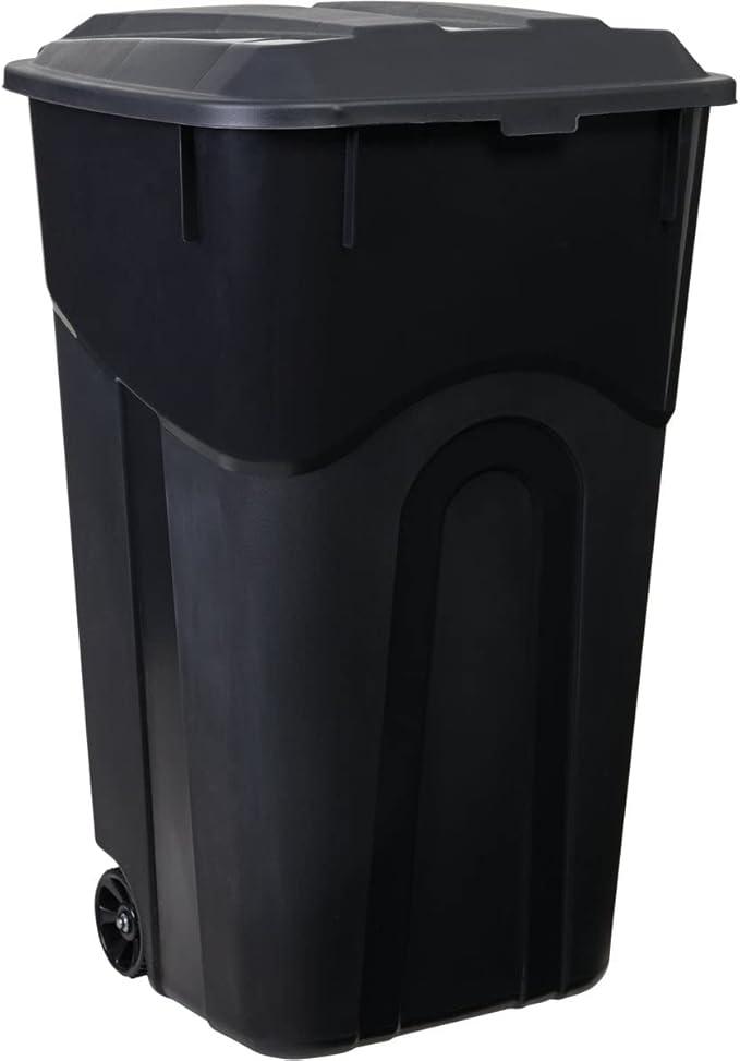 2 Pack United Solutions 32 Gallon Outdoor Waste Garbage Bin with Attached Lid, Heavy-Duty Handles, Snap Lock , Wheeled Trashcan, Black