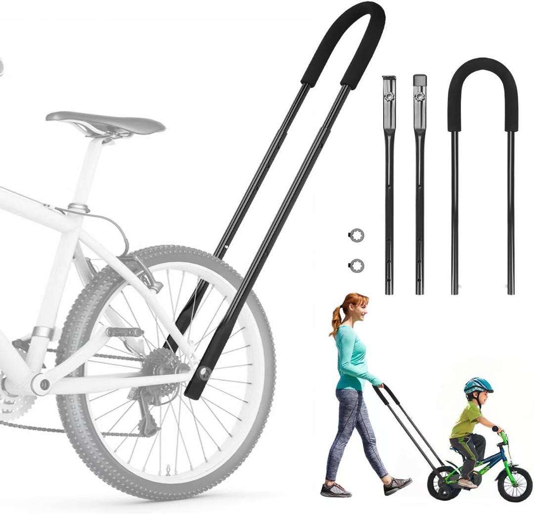 Upgrade Bike Training Handle - Extended 27"-33" Multi-Position Adjustable Children Bike Trainer Balance Push Bar for Kids Learning to Ride (4-Level Height Settings)