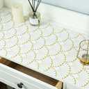 Shelf Liners Non Adhesive Gold Background White Fan-Shaped Pattern Thickened Non Slip Easy to Clean Drawer Liner for Kitchen Cabinets, Tool Box,Refrigerator,with Knife & Tape Measure,12in x 236.2in