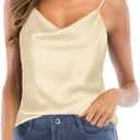 Women's Silk Satin Camisole Cowl Neck Tank Top Cami Silky Basic Tank Shirt Blouses (14, Champagne)