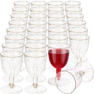 meekoo 50 Pcs 5.7oz / 170ml Disposable Plastic Wine Glasses, Gold Glitter Champagne Goblets Cocktail Cups for Weddings Birthday Bridal Shower Christmas Halloween Thanksgiving Party Outdoor Gatherings