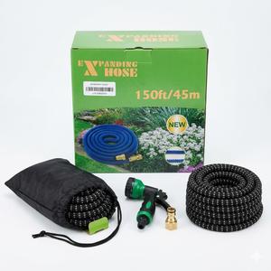Garden Hose 150 ft Expandable Water Hose with 3/4" Solid Brass Fittings Leak-Proof Retractable Hose 10 Functional Spray Hose Nozzle,Flexible Hose Pipe for Garden,Car Wash,Watering,Dark Black