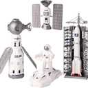 Space Toy Kit, Spaceship Toys Set with Astronaut Figure, Double Satellite, Pointy Rockets and Launch Towers, Space Scooter, Astronaut Exploration Gift for Exploring Boys and Girls