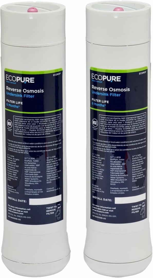 EcoPure ECOROF Reverse Osmosis Replacement Filter Set  Fits ECOP30 & Select Kenmore RO Systems  NSF-Certified  Reduces Lead, Chlorine, TDS & More  6-Month Life  Easy Filter Changes