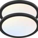 hykolity 2 Pack 12 Inch Selectable CCT LED Round Flat Panel Light, 24W, 3000K/4000K/5000K, Edge-Lit Flush Mount Ceiling Light Fixture for Kitchen, Bedroom and Closet Room, Black
